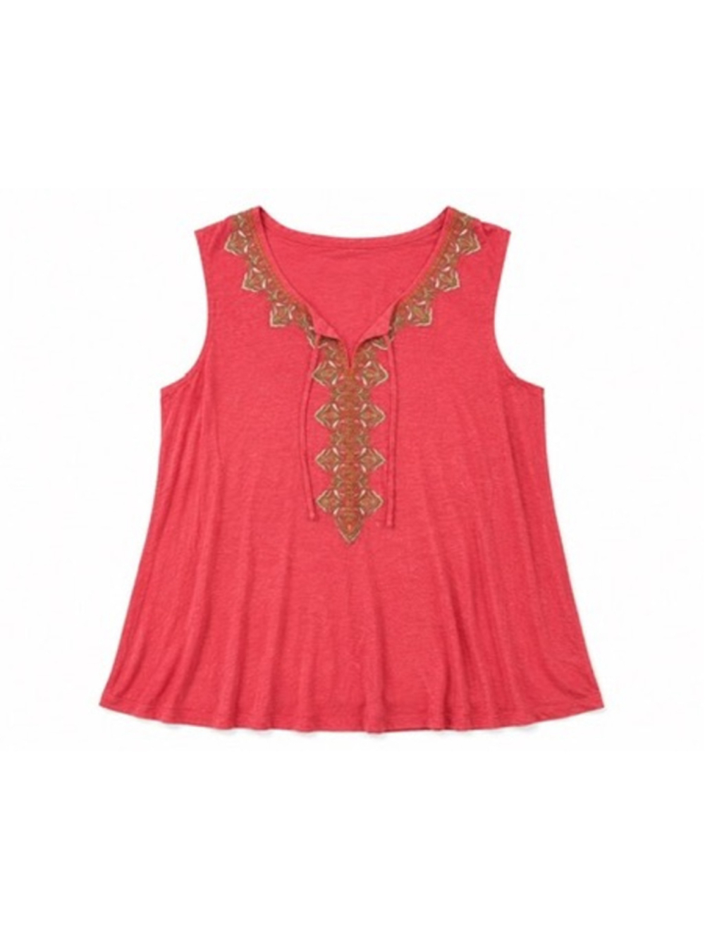 J. Jill Linen Papaya Tunic Top Coral Sleeveless Boho Embroidered Beachy Size XL - Picture 1 of 12